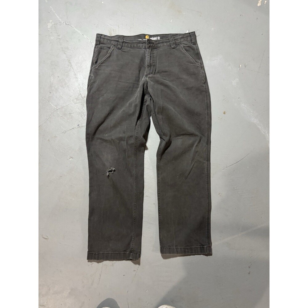 Distressed Carhartt Men's relaxed fit grey pants in a 38x32 size